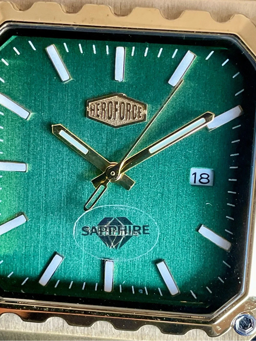 NIB Gold Tone 36mm Square Heroforce Watch Integrated Bracelet + Tool